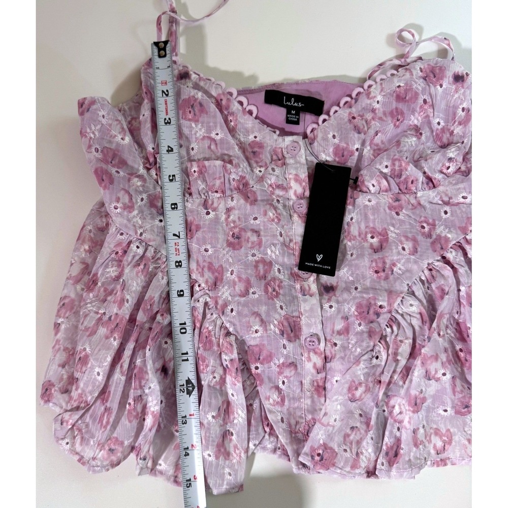 Lulus Enchanting Sweetie Lilac Floral Eyelet Button Up Cami Top Size Medium - Picture 5 of 7